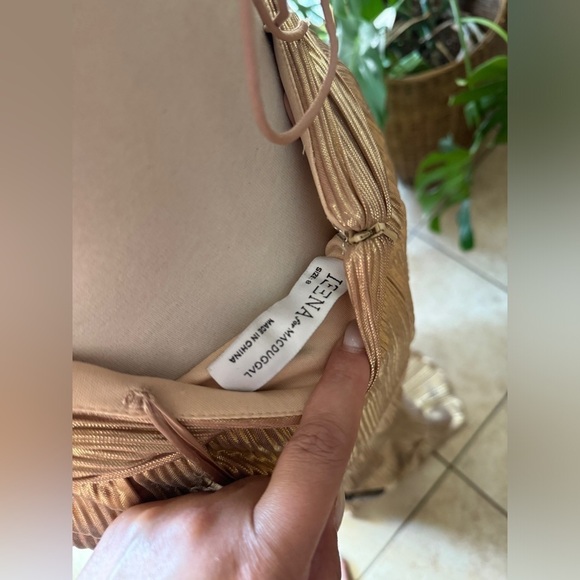 Mac Duggal Gold Ruffle gown maxi full length slit bridal shower bridesmaid guest - Picture 10 of 11